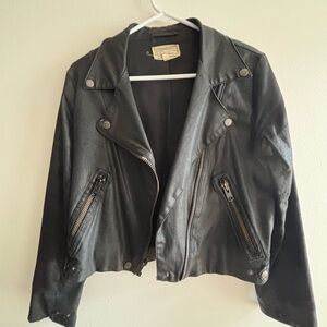 Current/Elliott Black Washed Leather Biker Jacket